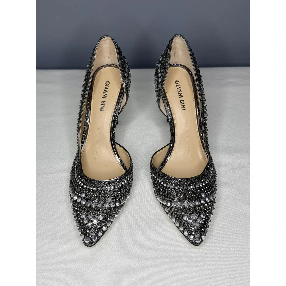 Gianni Bini Shoes 8.5 Silver Rhinestone Crystal D'Orsay Pointed Stiletto Pumps